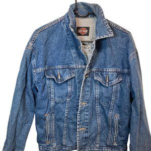 VTG Harley Davidson Denim Trucker Jacket Eagle Flag Born in the USA Sz M-L Reno